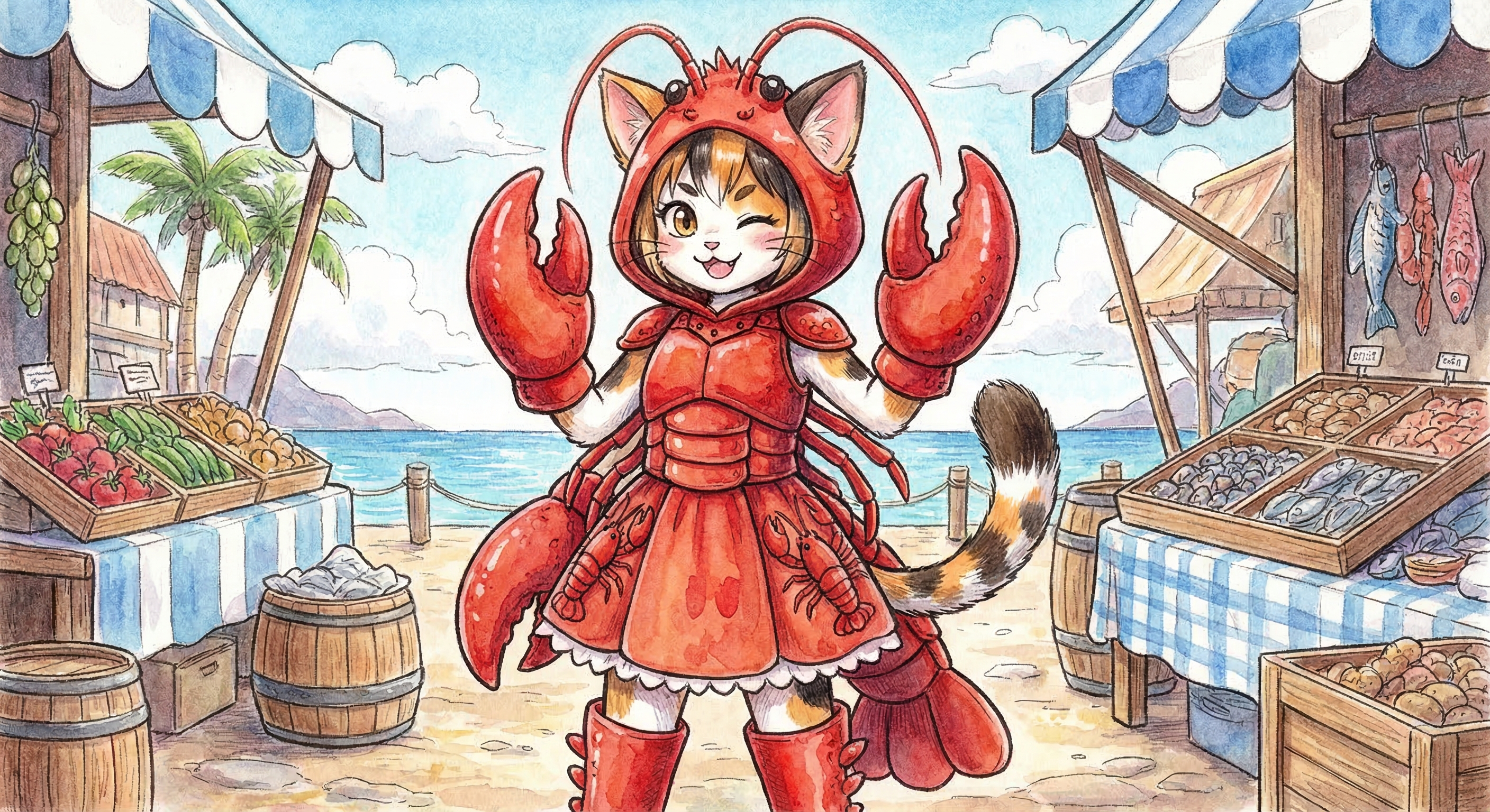 狸花猫拟人龙虾装